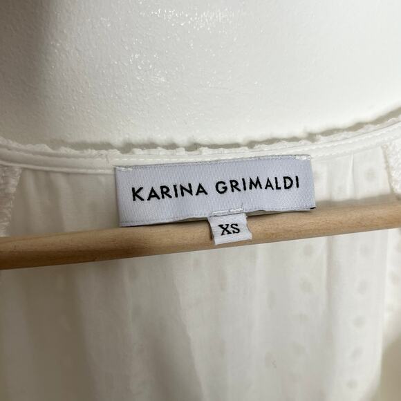 Karina Grimaldi Womens Irina Eyelet Mini Dress XS White Boho Tasseled Tiered - Picture 7 of 11